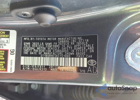 2019 Toyota Corolla Le z USA, uszkodzony, nr VIN 2T1BURHE5KC151880